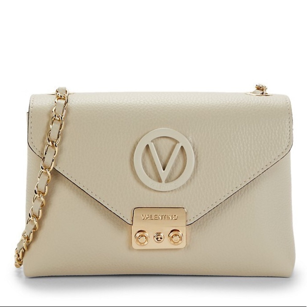 Valentino / Isabelle Leather Crossbody Bag Milk beige chain strap logo